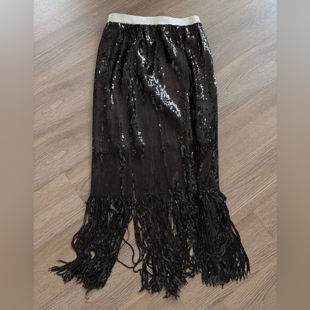 Beulah Black fringe Skirt